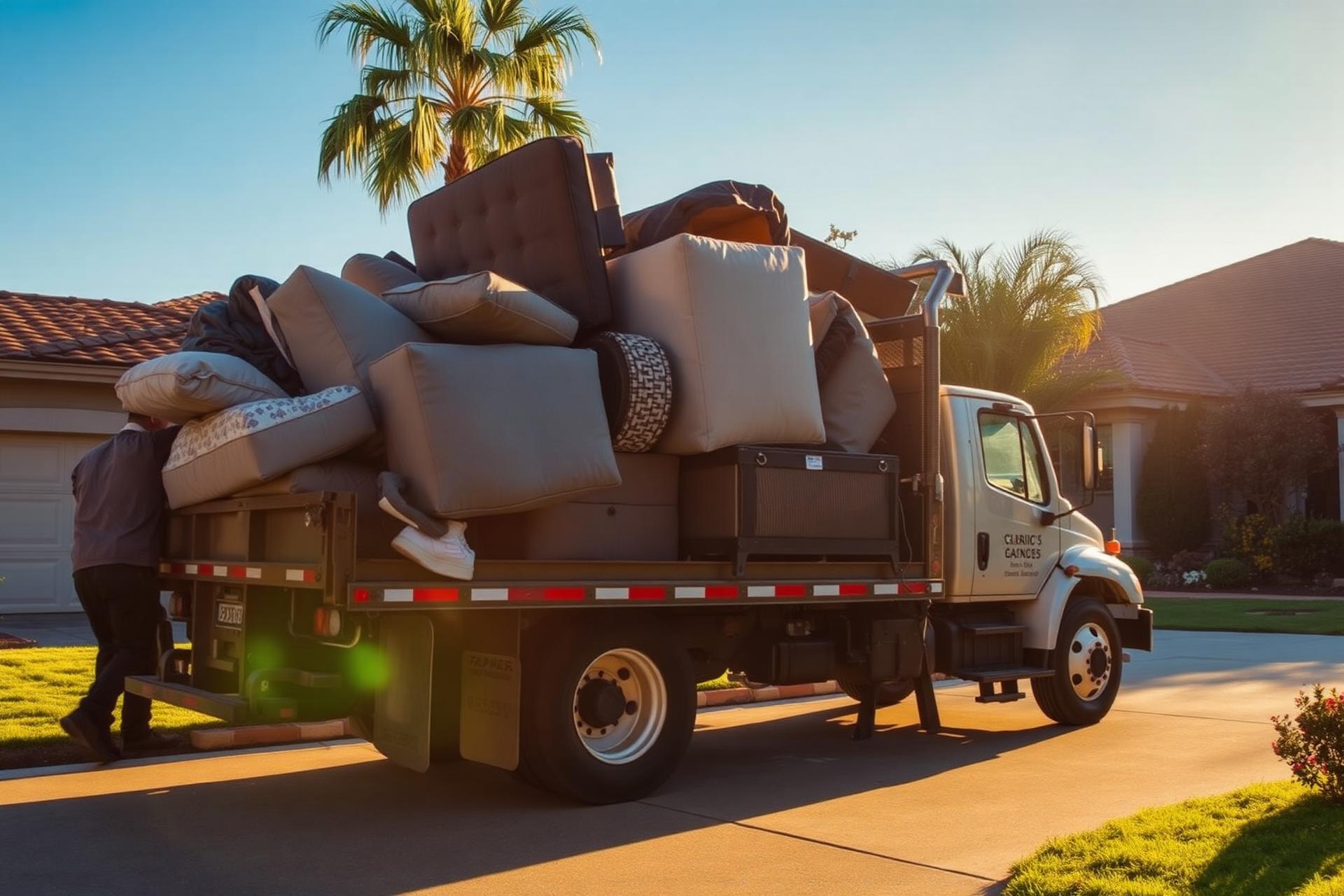 Segura Junk Pros hauling truck loaded with furniture in Orange County